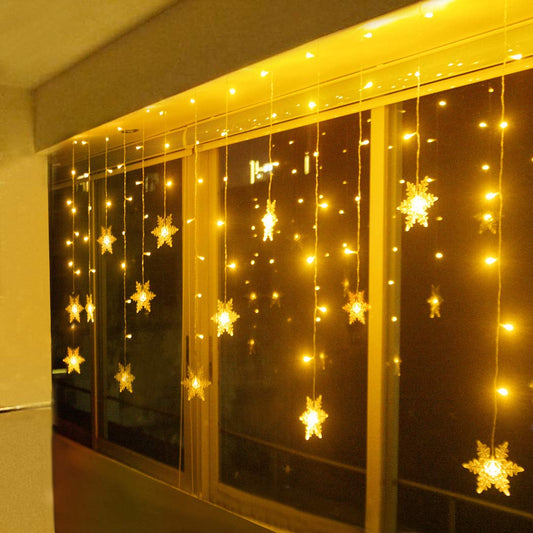 LED string lights, snowflake window, indoor Christmas lights warm white for Christmas birthday party wedding, 94 LEDs light curtain outdoor IP44 31V low voltage 8 modes 3.6M x 1M.