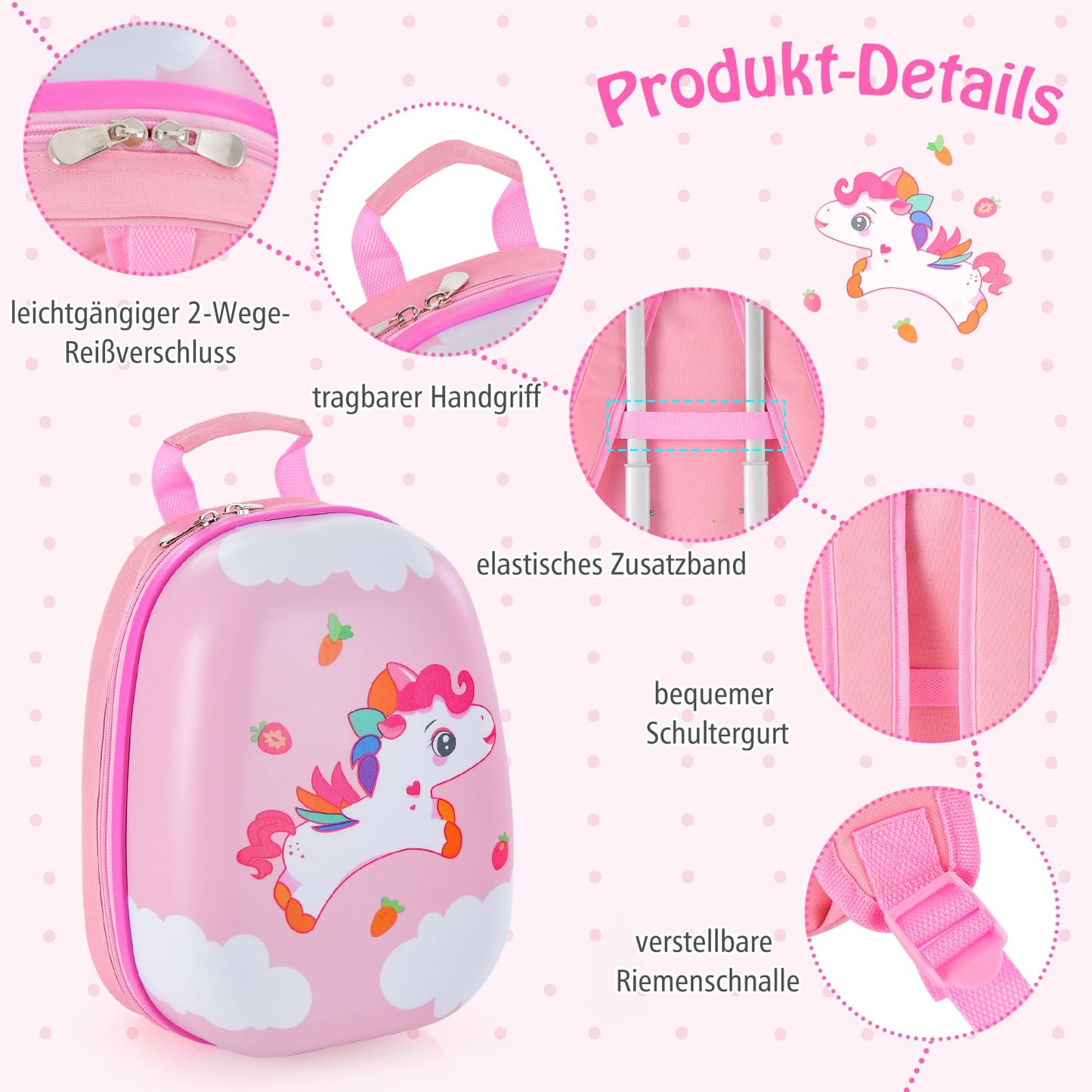 DREAMADE 2 piece kids suitcase & backpack, 16” +12” kids luggage set, kids trolley luggage, carry-on travel luggage hard shell suitcase for kids (Pink, 16 inch +12 inch)