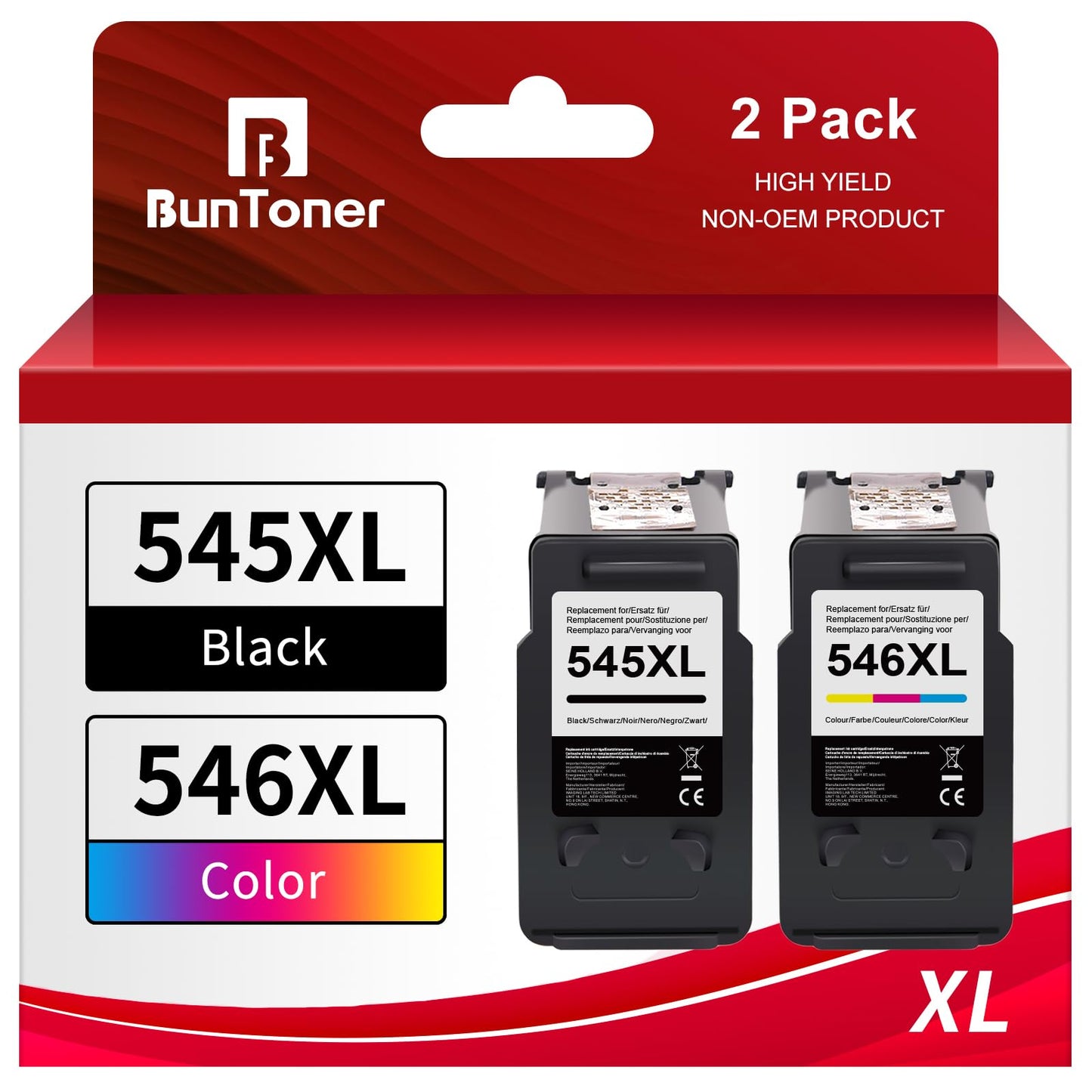 BunToner PG-545 546 XL Compatible ink cartridges for Canon printers 545 546 XL Multipack for Canon Pixma MX495 TR4550 cartridges for Canon TR4551 TS3150 ink cartridges (Black, Color, 2-Pack)