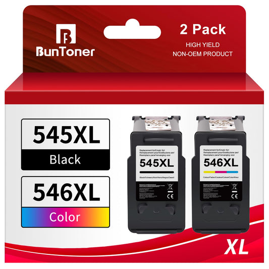 BunToner PG-545 546 XL Compatible ink cartridges for Canon printers 545 546 XL Multipack for Canon Pixma MX495 TR4550 cartridges for Canon TR4551 TS3150 ink cartridges (Black, Color, 2-Pack)