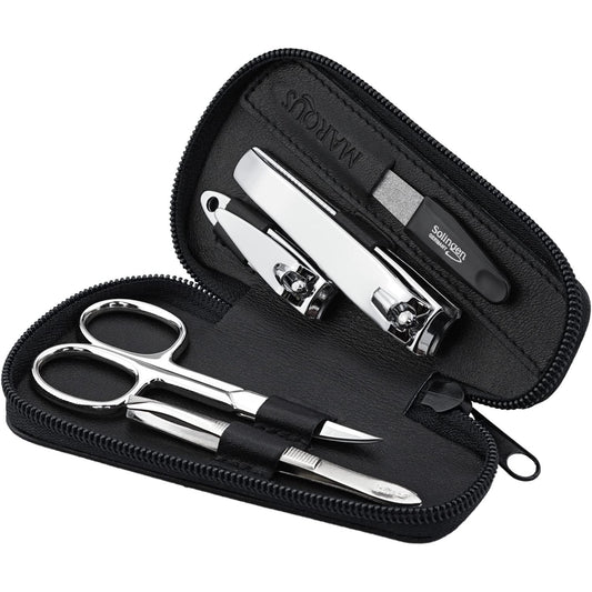 MarQus 5-piece nail set for men and women - file from Solingen - for manicure and pedicure, nail case elegant - nessesair super compact with small and large clippers