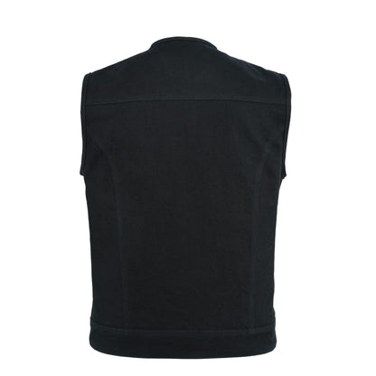 Leatherick Men's SOA Denim Collar Motorcycle Vest with Deep Pockets Black 3XL