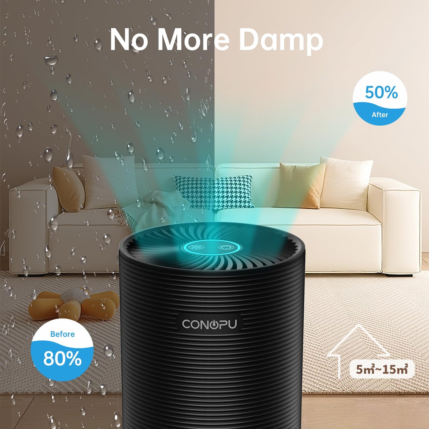 CONOPU Electric Dehumidifier, Energy-saving Room Dehumidifier with Automatic Shutdown, Small Ultra-quiet Dehumidifier for Basement, Cabinet, Bathroom, Bedroom, Office, Black, 21.3*12.8*12.8cm