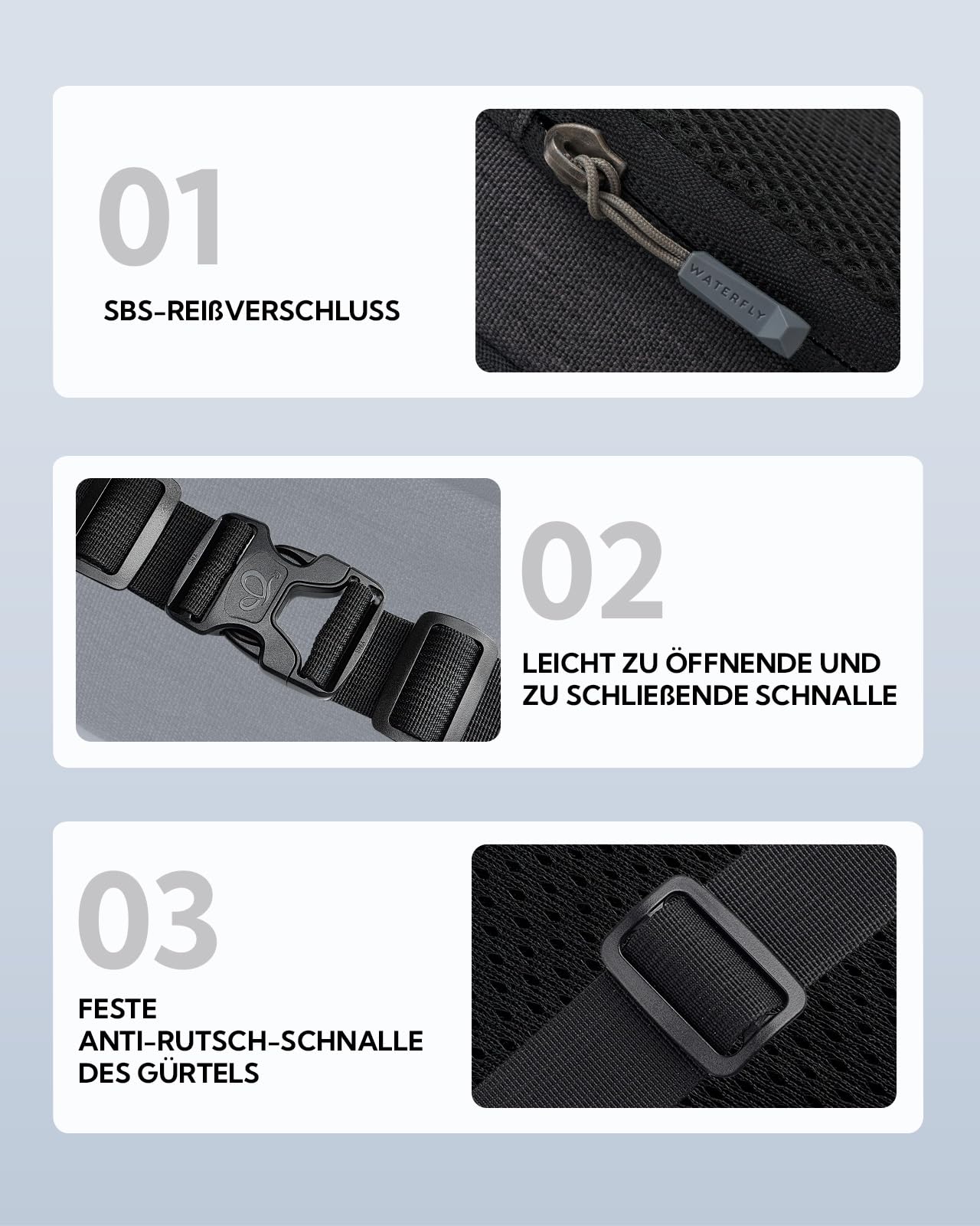 WATERFLY Waist Bag for Men and Women: Small Belt Bag Sport Bum Hip Bag for Men Women Waist Fanny Pack with Extension Belt for Travel Hiking Dog Training Outdoor Black Gray