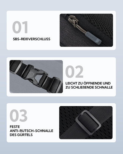 WATERFLY Waist Bag for Men and Women: Small Belt Bag Sport Bum Hip Bag for Men Women Waist Fanny Pack with Extension Belt for Travel Hiking Dog Training Outdoor Black Gray