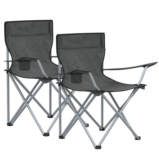 SONGMICS Camping Chair, Set of 2, Folding Chair for Outdoor, Fishing Chair with Armrests, Cup Holder, Portable, Foldable, Holds up to 120 kg, Camping, Garden, Beach, Patio, Slate Gray GCB001G11