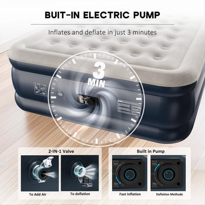 NALONE Air Mattress for 2 Persons, Self-Inflating Air Mattress with Integrated Pump, Self-Inflating Air Bed in 3 Minutes, Inflatable Mattress for Camping & Home Use (Queen)
