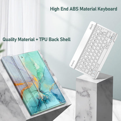 FINTIE Keyboard Case for iPad 10.2 Inch (9/8/7 Generation - 2021/2020/2019), protective cover with TPU backshell, pencil holder, and magnetically removable keyboard with QWERTZ layout, emerald.
