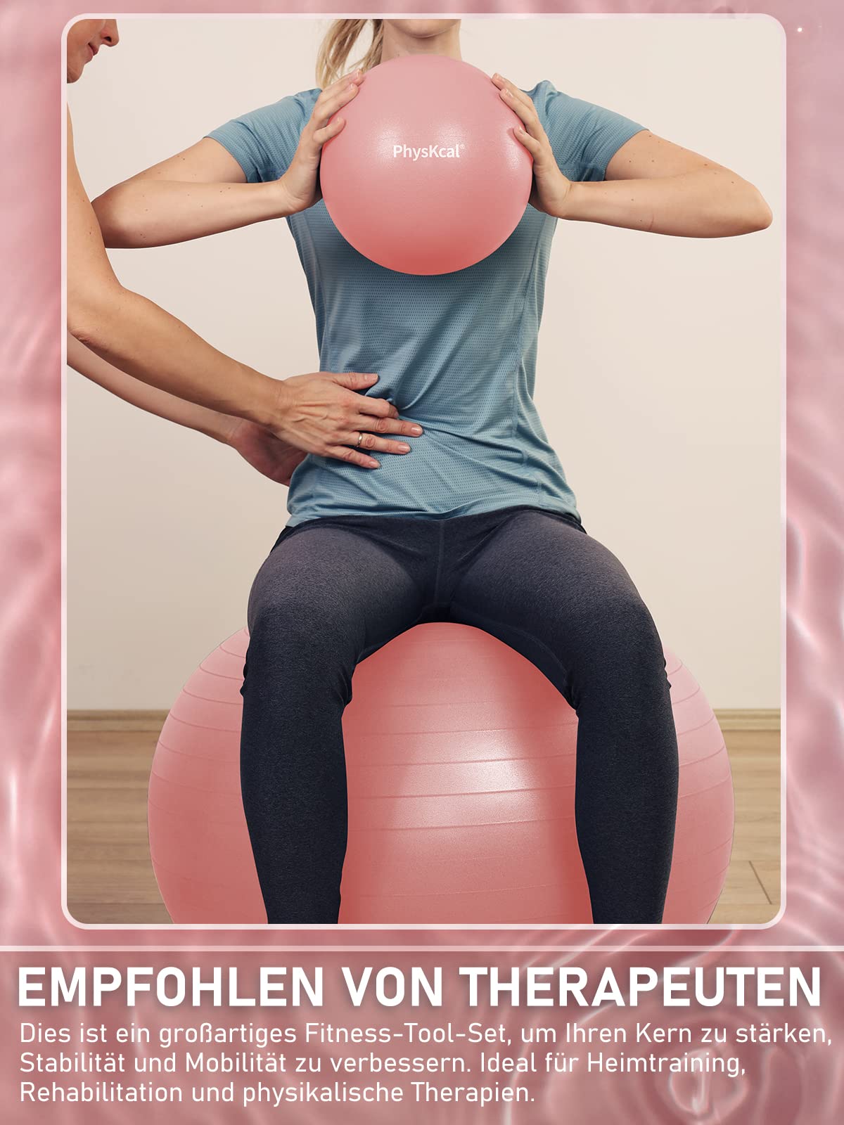 PhysKcal 75cm Pink Thick Gym Ball and 23cm Pilates Ball Set, Anti Burst Gym Ball, Anti-Slip Exercise Ball, Balance Ball, Yoga Ball for Home, Gym, and Office.