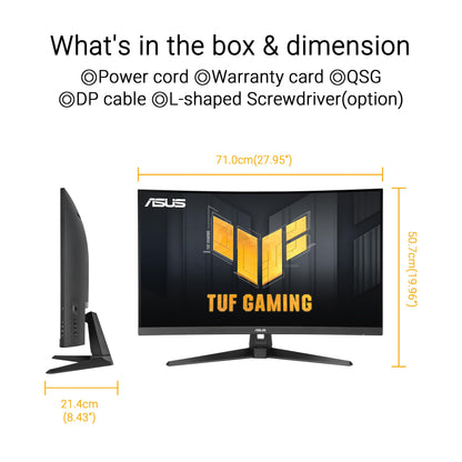 ASUS TUF Gaming VG32WQ3B - 32-inch WQHD Curved Monitor - 180 Hz, 1ms GtG, FreeSync, AdaptiveSync, HDR 10 - Fast-VA Panel, 16:9, 2560x1440, DisplayPort, HDMI, Speaker