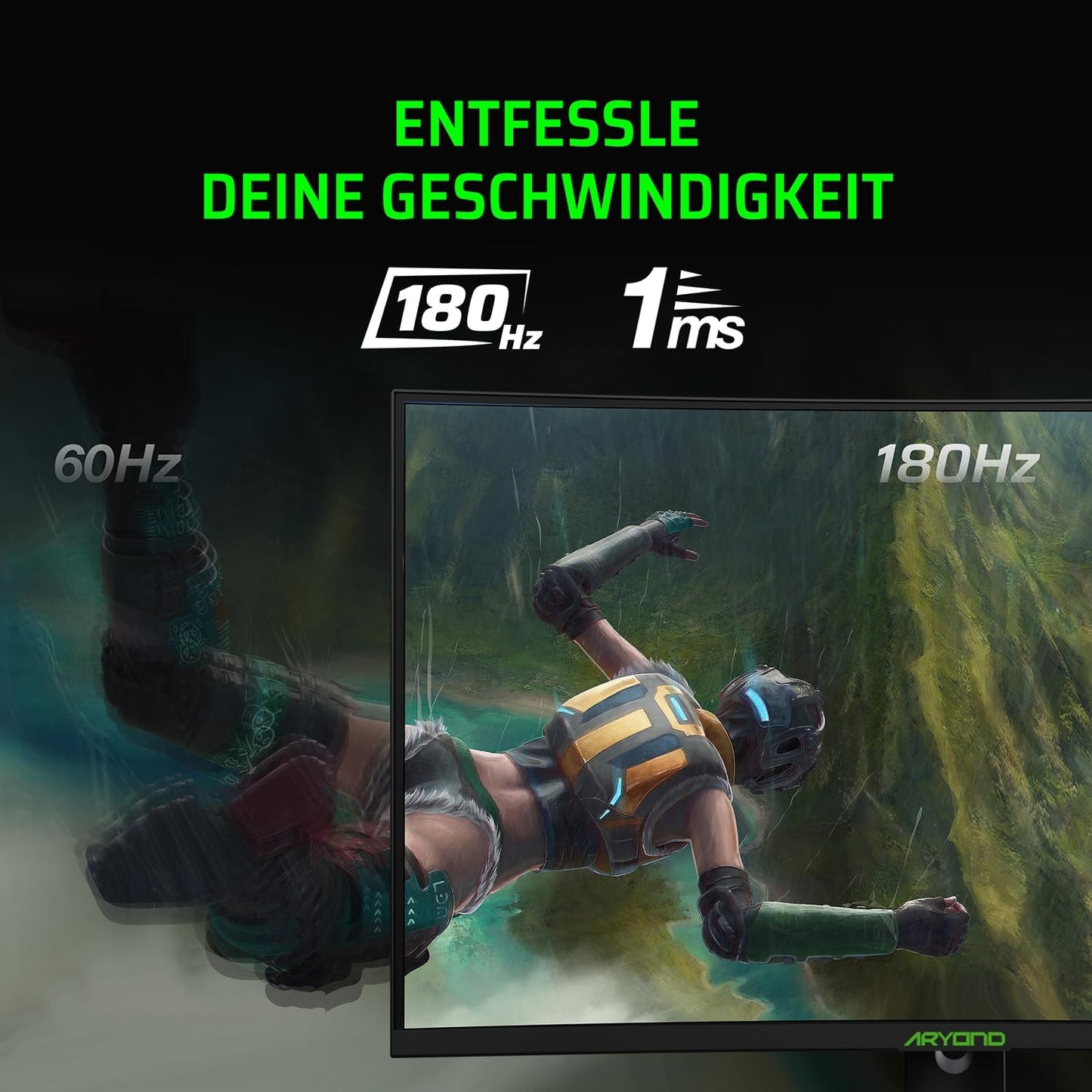 Aryond A32 V2 Curved Gaming Monitor, 32 inch (80cm), 180Hz, 1500R, QHD (2560x1440), 1ms, HDR, FreeSync & G-Sync, 122% SRGB, Eye Care, Built-in Speaker, HDMI, Display Port, Height Adjustable.