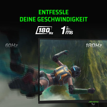 Aryond A32 V2 Curved Gaming Monitor, 32 inch (80cm), 180Hz, 1500R, QHD (2560x1440), 1ms, HDR, FreeSync & G-Sync, 122% SRGB, Eye Care, Built-in Speaker, HDMI, Display Port, Height Adjustable.