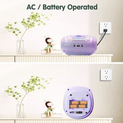Portable CD Player for Kids - Radio CD Boombox with Bluetooth, FM Radio, USB Input & AUX Connection & Headphone Jack, CD Player for home or on the go (Light Purple)