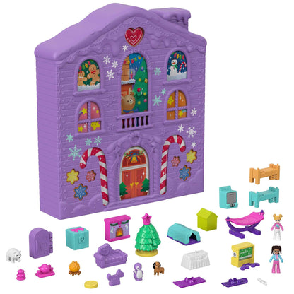 Polly Pocket Advent Calendar, Winterhouse design, 4 floors with 8 rooms, 25 surprises to discover, great Christmas gift for 4 years old & up, HHX84