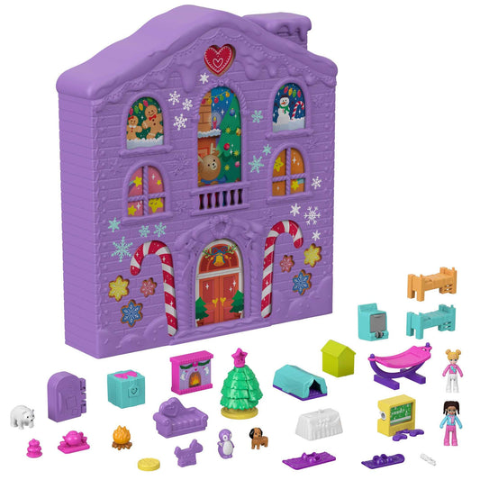 Polly Pocket Advent Calendar, Winterhouse design, 4 floors with 8 rooms, 25 surprises to discover, great Christmas gift for 4 years old & up, HHX84