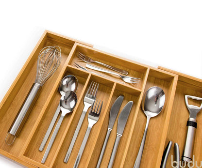 Budu cutlery tray #33.5 (depth 33.5cm) made of bamboo - Drawer organization system for the kitchen - Cutlery tray for drawers made of bamboo - Expandable - Kitchen drawer organizer - Kitchen organizer