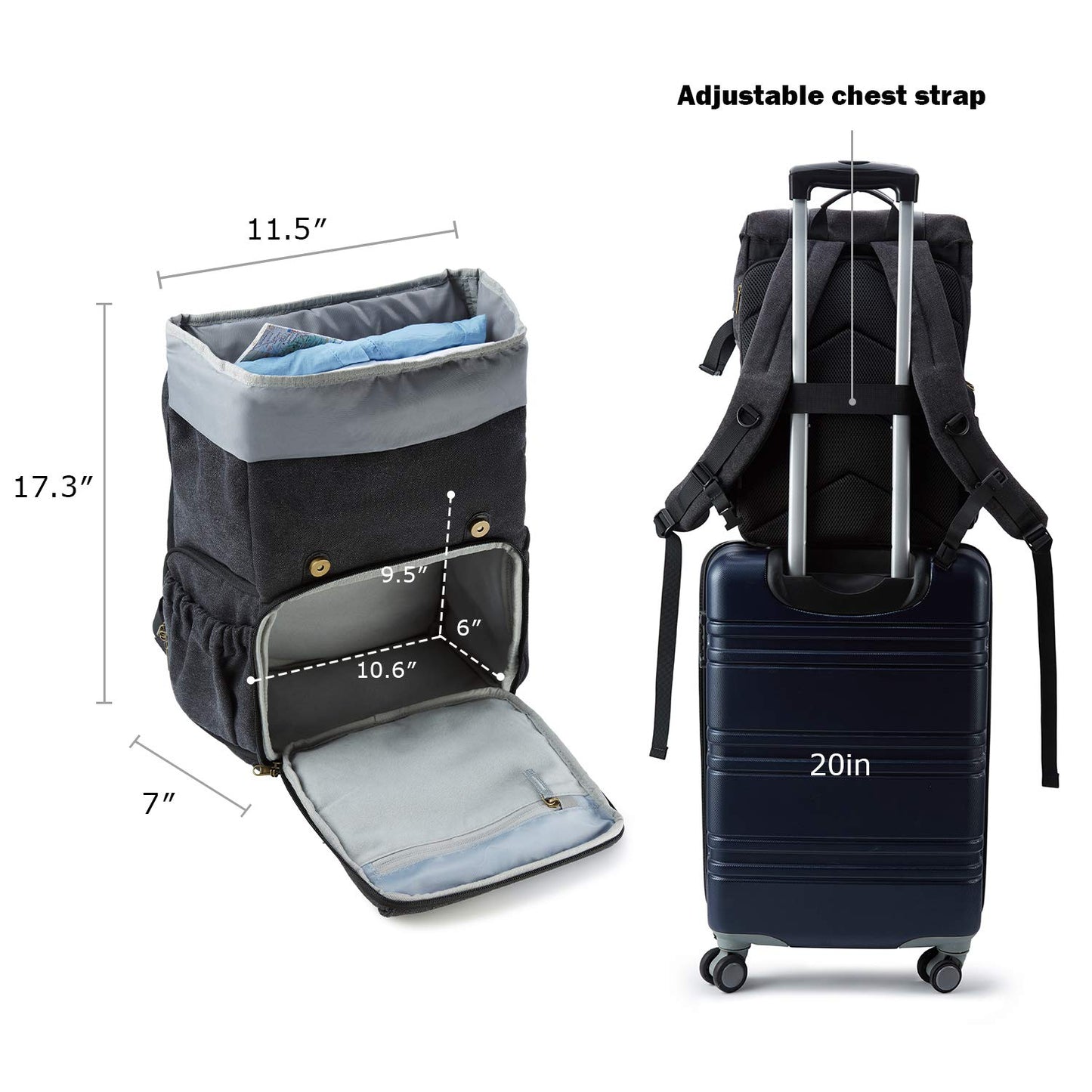 Bagsmart camera backpack for DSLR with canvas material, theft-proof and water repellent design. Fits 15 inch laptop, camera, lenses, accessories, and tripod. Includes rain cover.