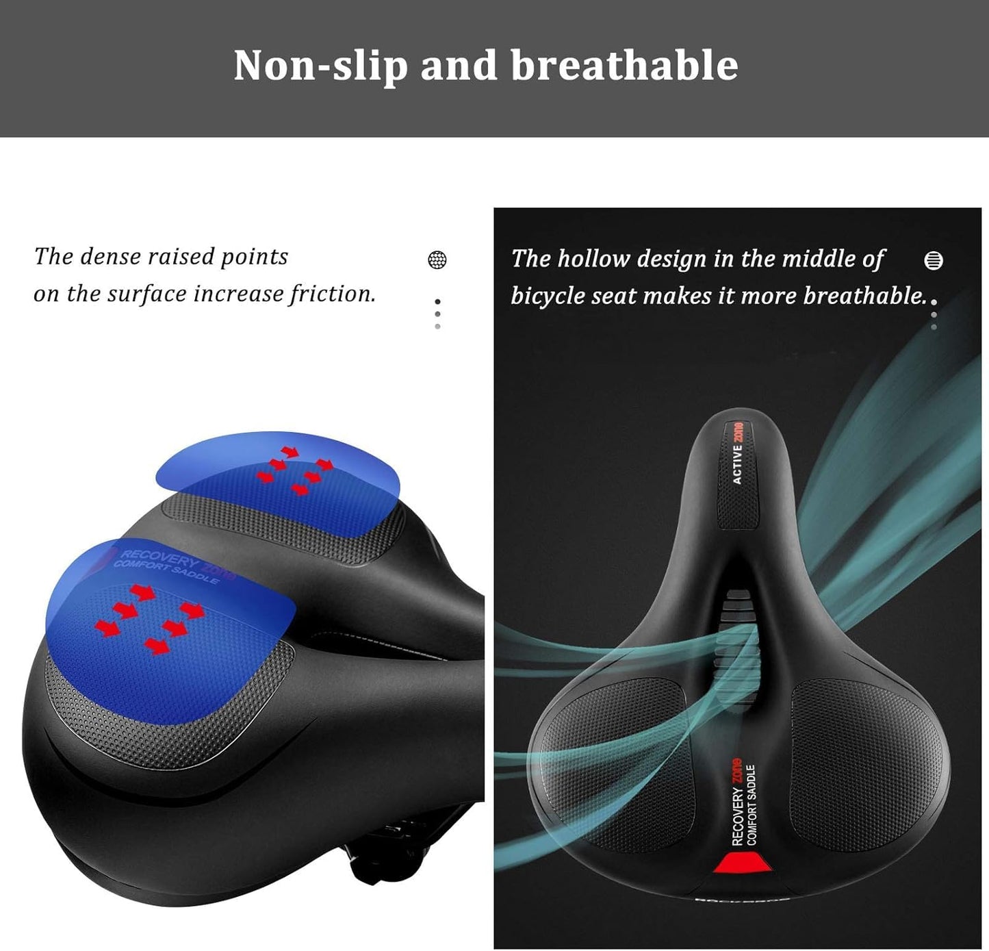 ROCKBROS Bike Saddle Comfortable Gel Seat Men Women Ergonomic Wide Bicycle Seat Soft Memory Foam MTB Road Bike 26*22cm Breathable Waterproof, Black