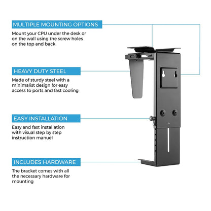 HumanCentric Adjustable PC Mount and CPU Holder, PC mount under desk, computer mount, fits most PC or computer cases, tower mount, PC under desk mount