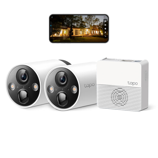 Tapo C420S2 Outdoor Security Camera, 2K resolution, 5200mAh rechargeable battery, full-color night vision, intelligent identification, microSD card and cloud storage, 2-camera set.