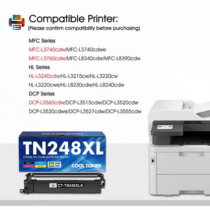 TN248 MFC-L3760CDW TN248XL TN-248XL Toner: Compatible for MFC-L3740CDW MFC-L3740CDWE TN-248 Brother DCP-L3560CDW 248 248XL DCP-L3520CDW DCP-L3520CDWE MFC-L8390CDW HL-L3240CDW HL-L3220CWE TN-248CMYK