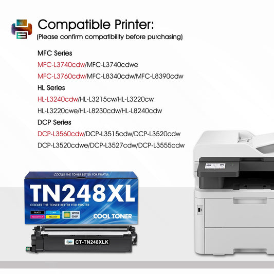 TN248 MFC-L3760CDW TN248XL TN-248XL Toner: Compatible for MFC-L3740CDW MFC-L3740CDWE TN-248 Brother DCP-L3560CDW 248 248XL DCP-L3520CDW DCP-L3520CDWE MFC-L8390CDW HL-L3240CDW HL-L3220CWE TN-248CMYK