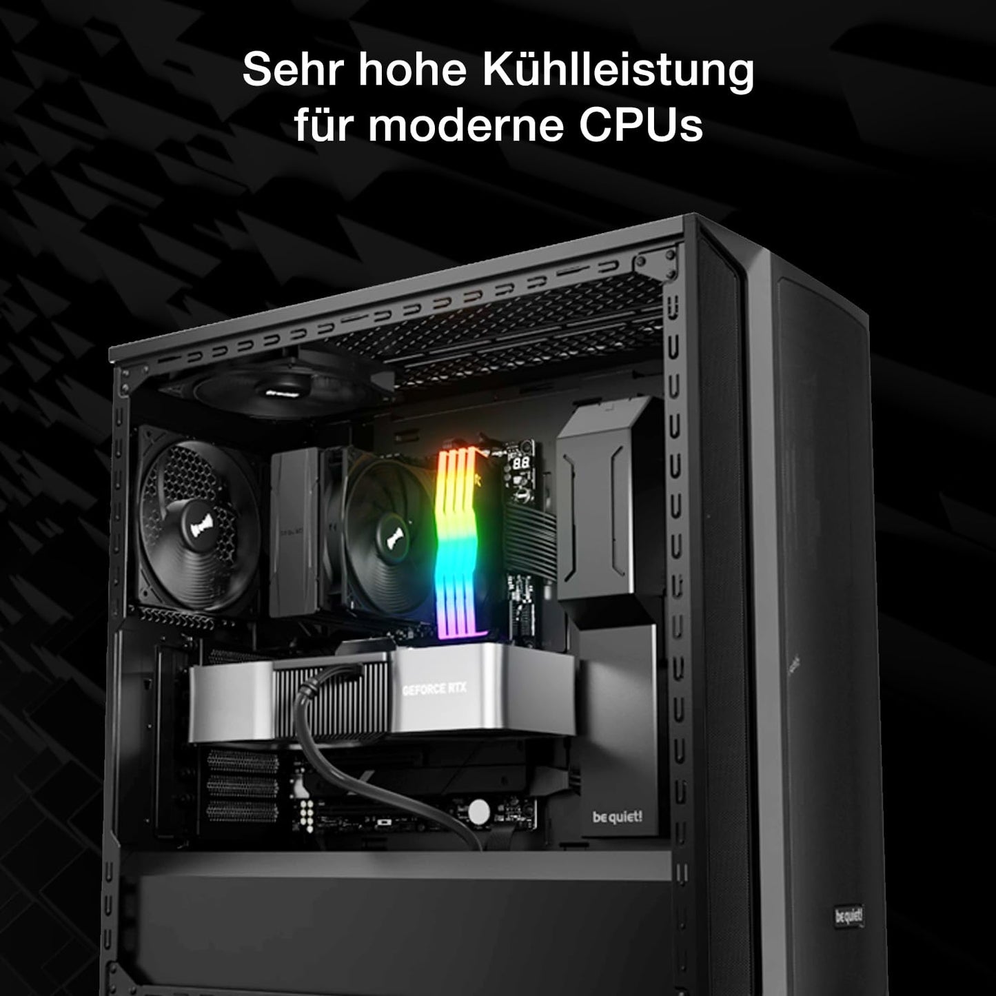 be quiet! Pure Rock 3 Black air cooler, very high cooling performance, 4 high-performance heat pipes with HDT technology, optimized Pure Wings 3 120mm PWM fan, pre-installed mounting bracket.
