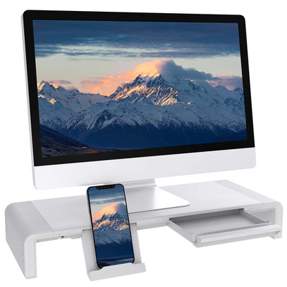 TATEGUARD Foldable Monitor Stand Riser Computer Monitor Stand with Adjustable Width compatible with iMac Printer Laptop with Storage Drawer Tablet & Phone Stand Holder White