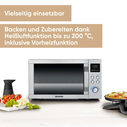 SEVERIN microwave with grill and hot air function 3-in-1, for thawing, steaming and heating, microwave with turntable, brushed stainless steel/silver, MW 7774