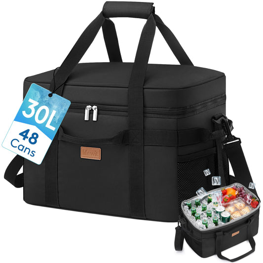Lifewit Cooler Bag 30L, Foldable Picnic Bag for Food & Drinks, Portable Ice Box for Men, Women, Insulated Thermal Bag for Work, Camping, and Everyday Use, Black.