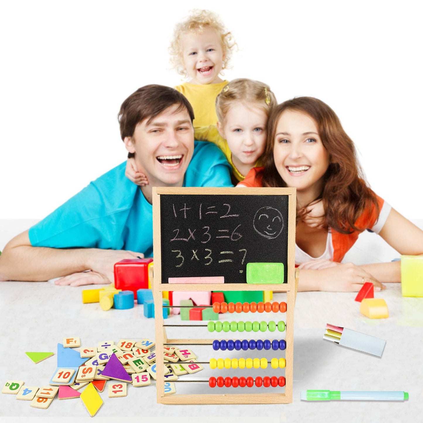 VingaHouse Primary School Calculator Abacus, Abacus Calculator Children Abacus Counting Frame with Chalkboard & Whiteboard with magnetic stickers, Abacus toys for children aged 3 and above