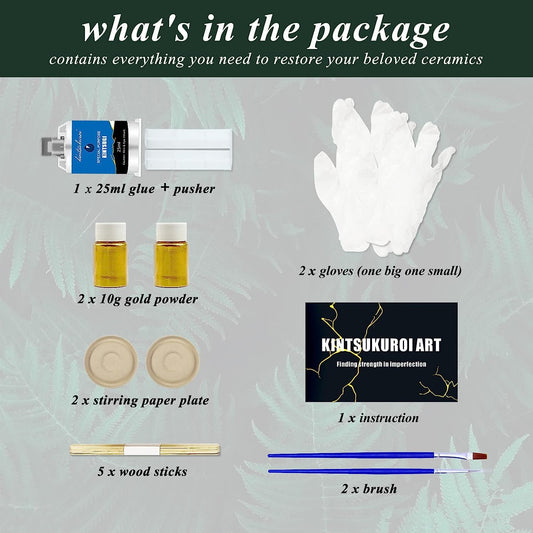MUFUN Kintsugi Kit, Kintsugi Repair Set, Repair Ceramic Bowls & Vases with Gold Powder Adhesive, Beginner Kintsugi kit, perfect for beginners, easy Kintsugi Craft.