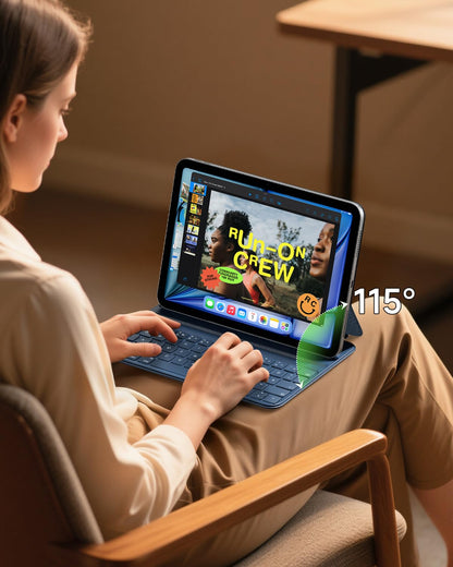 HOU Folio Keyboard for iPad Pro 11 (2018-2022), Air 11 inch (M3/M2, 2025/2024), Air 5/4 Generation, Slim Skin Feel - Case, Adjustable Angle, QWERTZ, Black