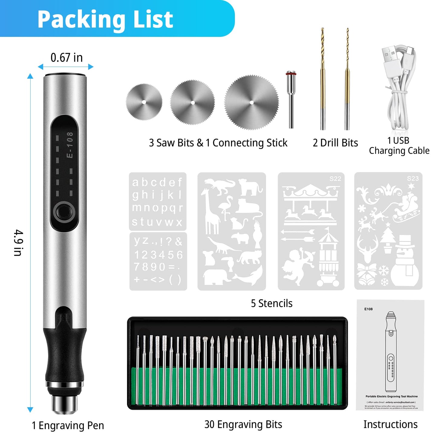 Electric Engraving Pen, Multifunctional Engraving Tool Set Portable Wireless Etching Pen for DIY Jewelry Metal Glass Plastic Wood Ceramic Stone Engraving