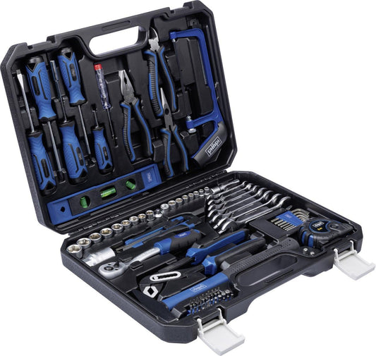 Scheppach tool case WZK120 | 97-piece tool set in sturdy plastic case | Tools with rubberized handles | Bit sets, screwdrivers, hex socket wrench inserts and more.