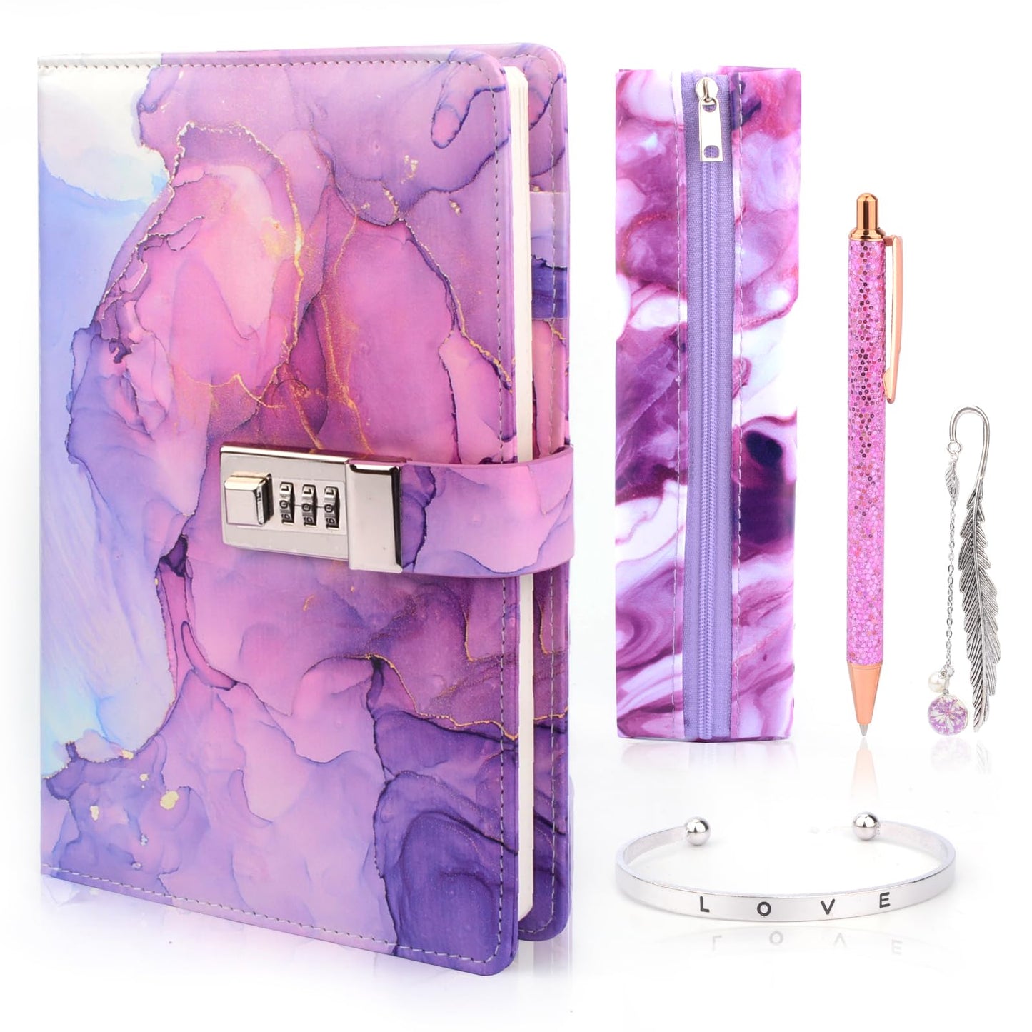 Gifts for girls 8 9 10 11 12 13 years, diary with lock girls, back to school birthday gifts girls age 7-14, notebook set with code school stationery pen pencil case enrollment
