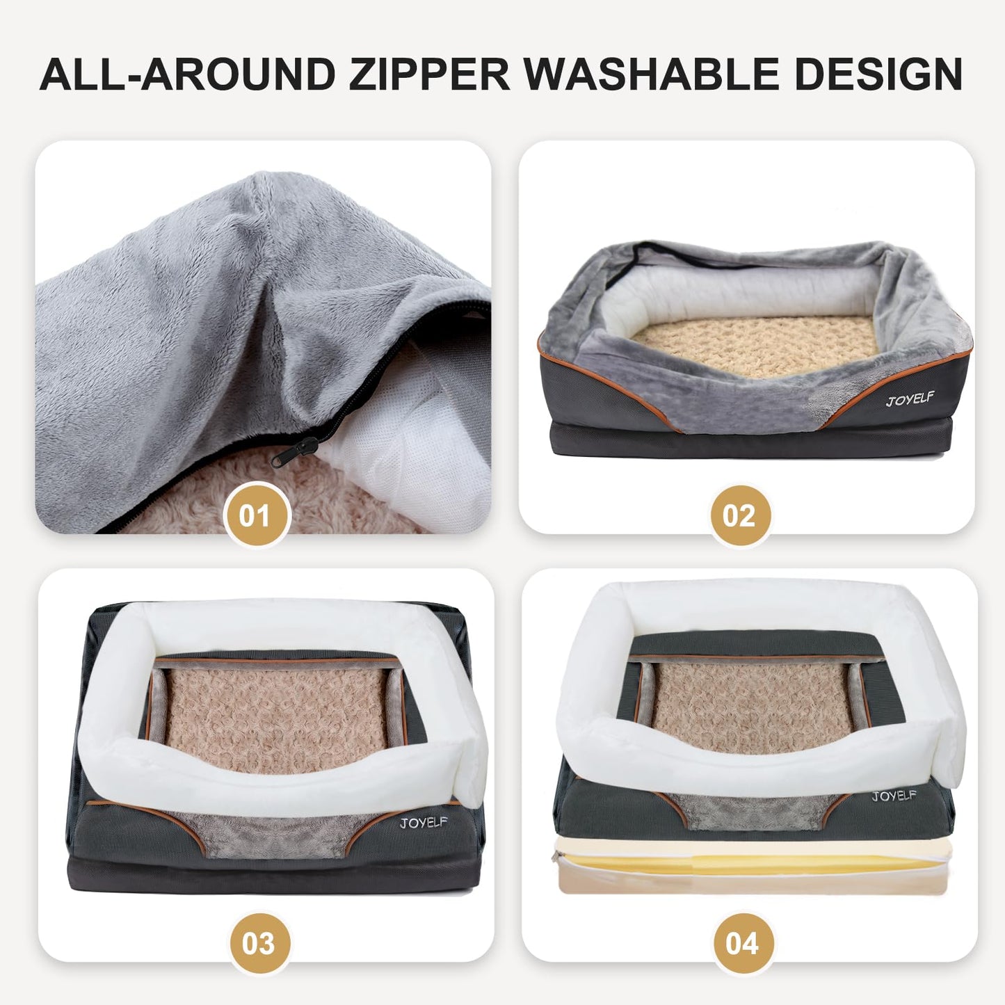 Joyelf dog bed made of memory foam, orthopedic dog bed & sofa with removable, washable cover and squeaky toy as a gift.