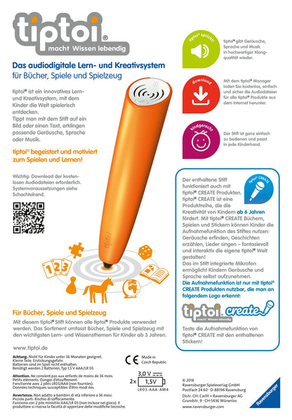 Ravensburger tiptoi Pen 00801 - The audio digital learning and creativity system, educational toy for children aged 3 and up - The pen with recording function