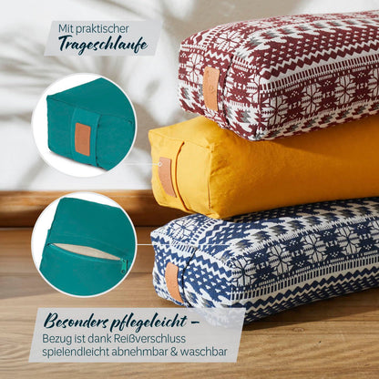 #DoYourYoga Yoga bolster "Paravati" with organic spelt filling, washable cover made of 100% cotton, 67cm x 13cm, yoga pillow/seat cushion/zafu cushion for Yin Yoga - dark green.
