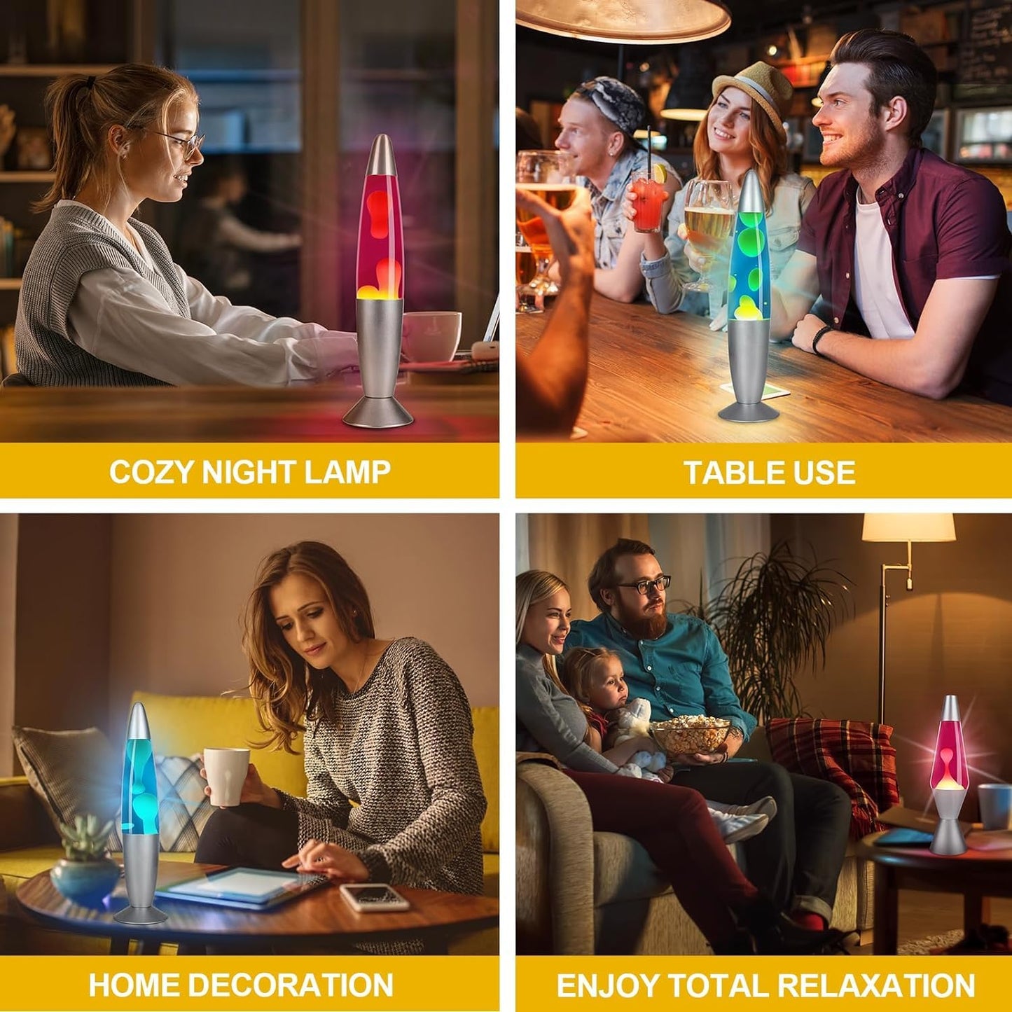 AONESY Lava lamps for adults and kids 34cm dark blue liquid & yellow wax retro astro lamp for home decoration beautiful light gift for Christmas birthday Halloween.