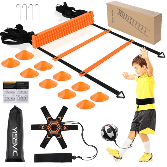 Yissvic Soccer Training Equipment Coordination ladder Soccer Gifts Boys Training Set 6m with Kick Trainer 10 cones 4 ground pegs