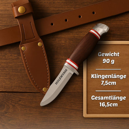 WOODWORM Children's Carving Knife in Leather Pouch, ideal pocket knife and outdoor knife for kids for carving (dark)