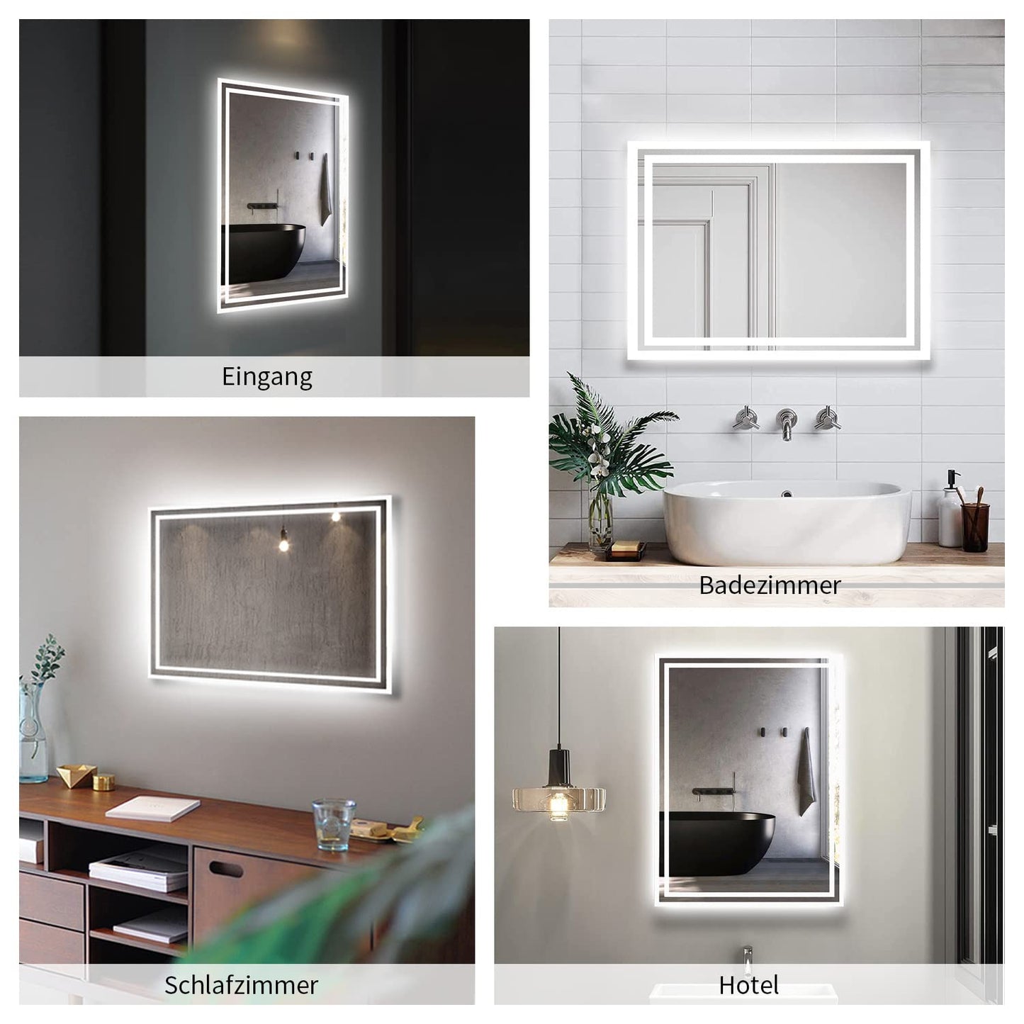 Boromal bathroom mirror with lighting 60x40cm wall switch bathroom mirror horizontal/vertical 6500K cool white wall mirror light mirror