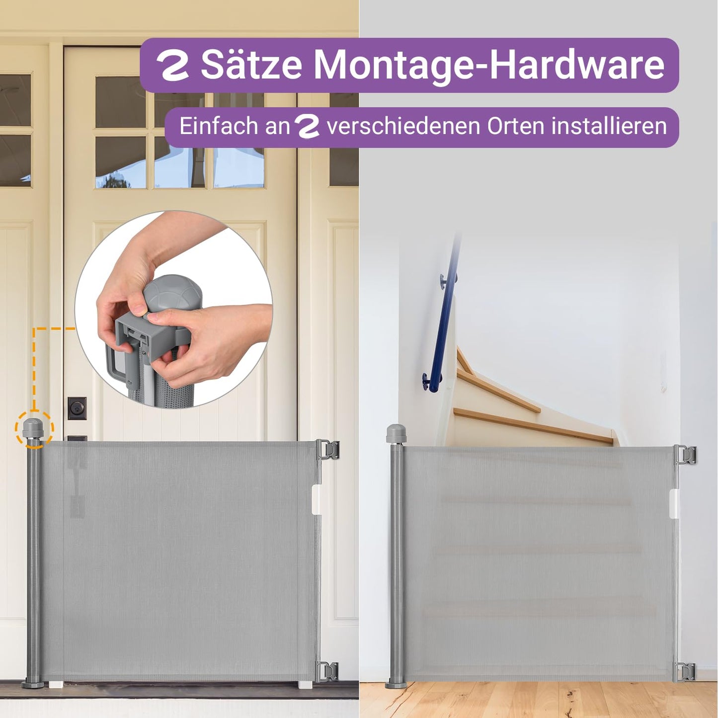 Momcozy Door Protection Gate Stair Protection Gate Roll, 0-140cm Retractable Door and Stair Protection Gate for Babies and Pets, Baby Safety Gate Extendable, Suitable for Indoor and Outdoor Use, Gray