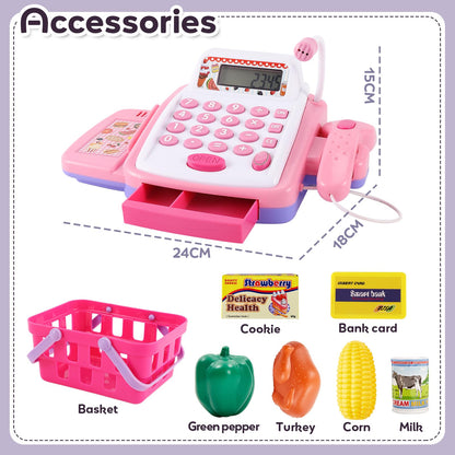 Toy cash register for children with scanner and sound, toy shop accessories, toy cash register, toy supermarket role-play gift for girls and boys aged 3 and up