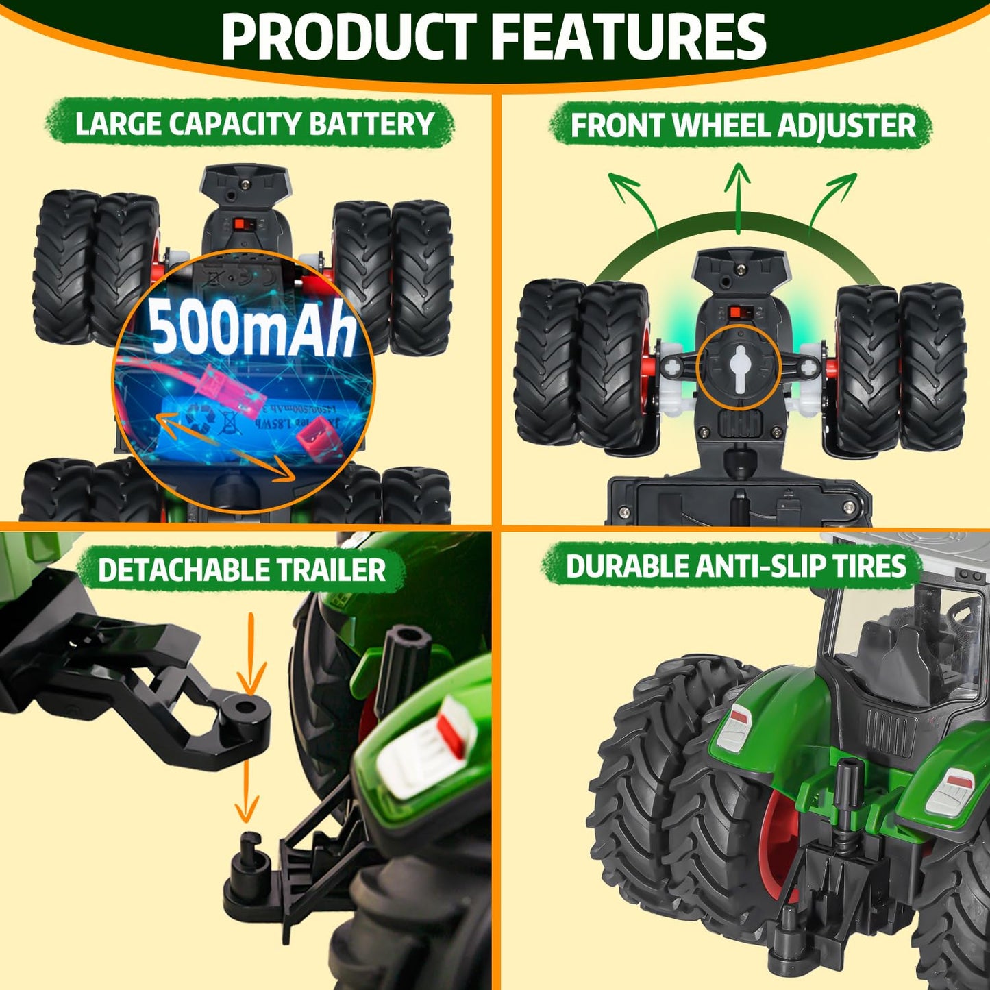 PENGBU RC Tractor Toy for 3 years and up, 2.4 GHz Remote Controlled Tractor with trailer, RC Farm Toy with remote control, cow and sheep, Gift for 2, 3, 4, 6 years old.