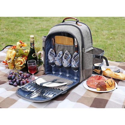 Sunflora picnic backpack set for 4 persons with insulated cooler and blanket, picnic basket for 4 persons for camping outdoor (beige)