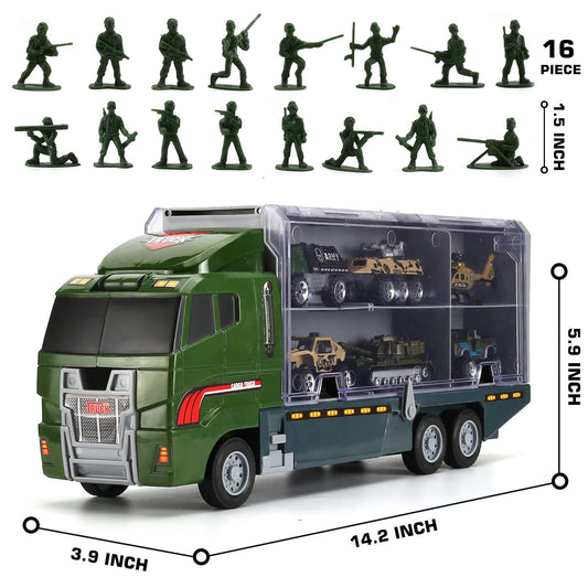 SWUNXION 26 in 1 Military Cars + Transport Vehicle Set, Military Vehicles Soldiers Die-cast Models, Toy Cars Storage in Truck, Army Vehicles Toys for Kids Girls Boys.
