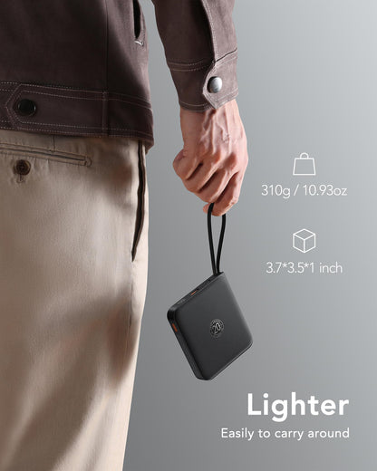 VRURC Power Bank 20000mAh with Cable Small USB C Powerbank Fast Charging Mini Portable Charger External Battery Small and lightweight with 4 outputs 3 inputs LED display for iPhone Huawei Samsung etc.