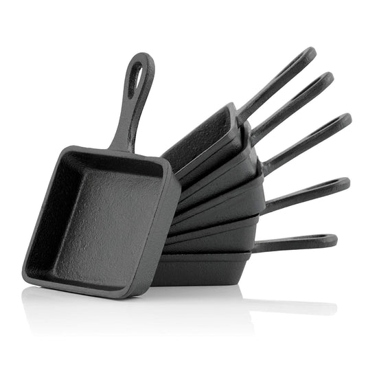 BBQ-Toro cast iron raclette pans (6 pieces) | 12.5 x 18 cm | pre-seasoned | Replacement pans for raclette, serving pans, grill accessories, cast iron pan, grill pan.